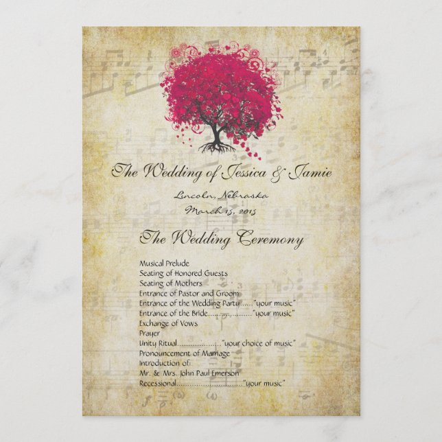 Programa de Boda del Árbol de Hoja con Corazón Fuc (Anverso)