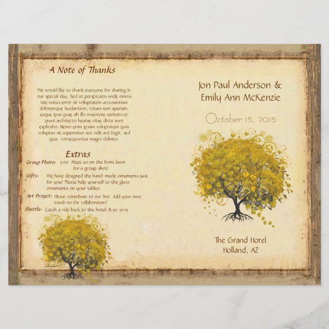 Programa de Boda del Árbol de Hoja de Corazón Amar (Anverso)