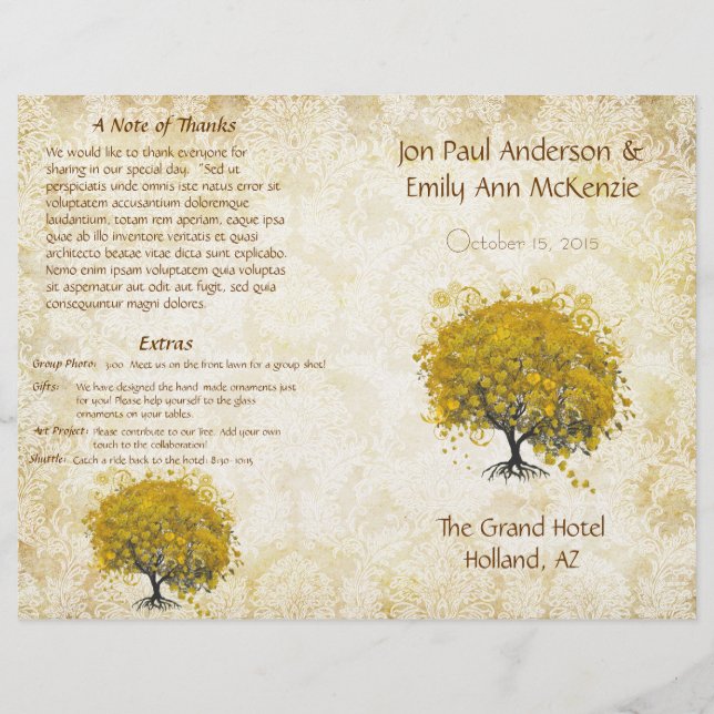 Programa de Boda del Árbol de Hoja de Corazón Amar (Anverso)