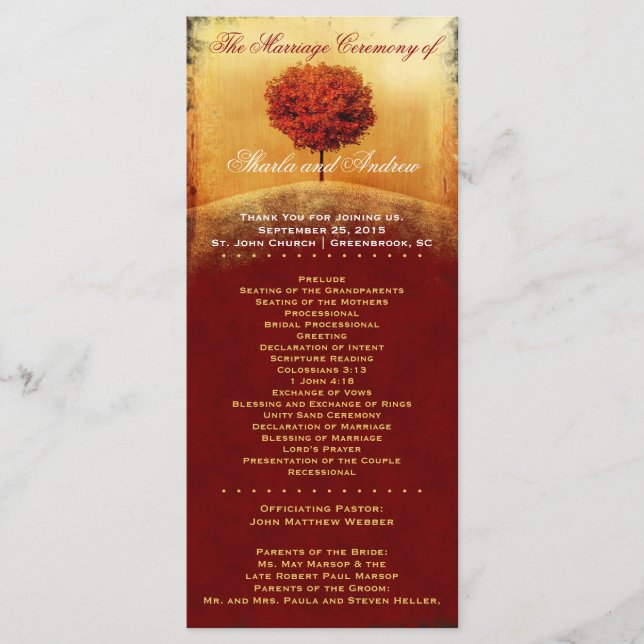 Programa de Boda del Árbol Rojo de Gloria de Otoño (Anverso)