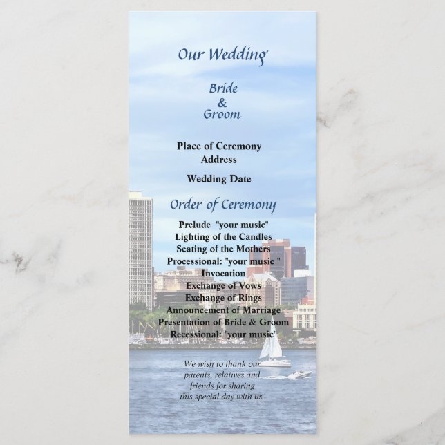 Programa de Boda del Horizonte de Filadelfia Pa (Anverso)