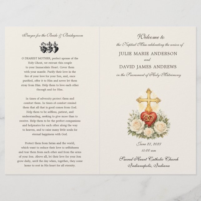 Programa de Boda del Sagrado Corazón Católico Trad (Anverso)