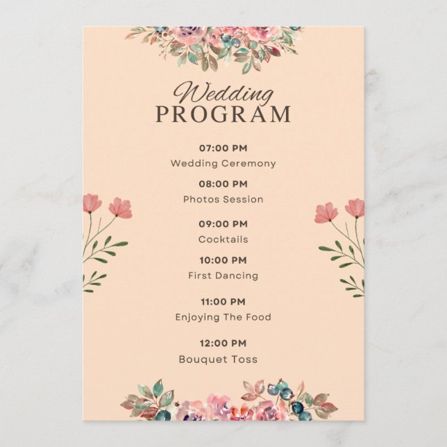 Programa de Boda – Diseño Beige Floral Acuarela (Anverso)