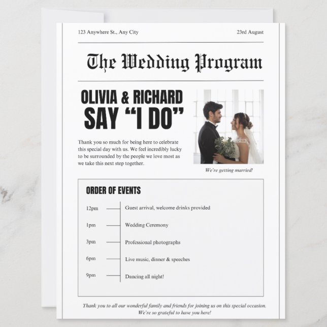 Programa de Boda – Diseño de Portada al Estilo de  (Anverso)