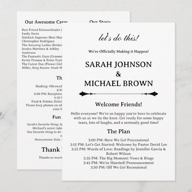 Programa de Boda Divertido Minimalista Moderno (Anverso / Reverso)