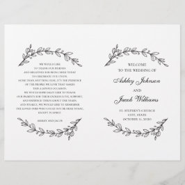 Programa de boda doblado. Botánica en blanco y neg