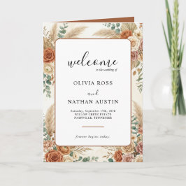 Programa de Boda Doblado Floral y Pampas Boho