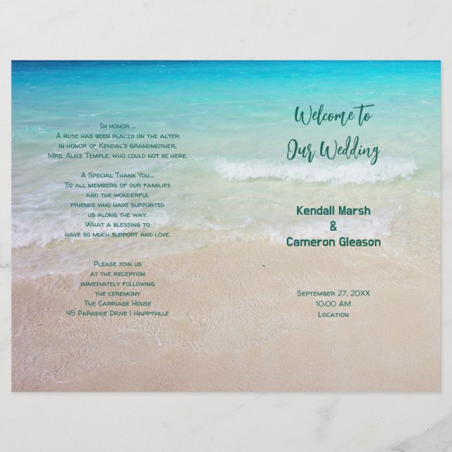 Programa de Boda Doble de la Playa del Océano Trop (Anverso)