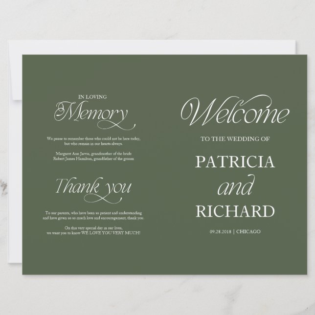 Programa de Boda Doble Elegante Bosque Verde (Anverso)