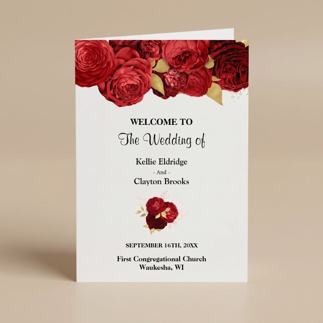 Programa de Boda Doble Floral Rojo y Dorado (Subido por el creador)