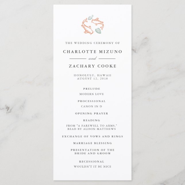 Programa de Boda Doble Pareja Koi Pond (Anverso)