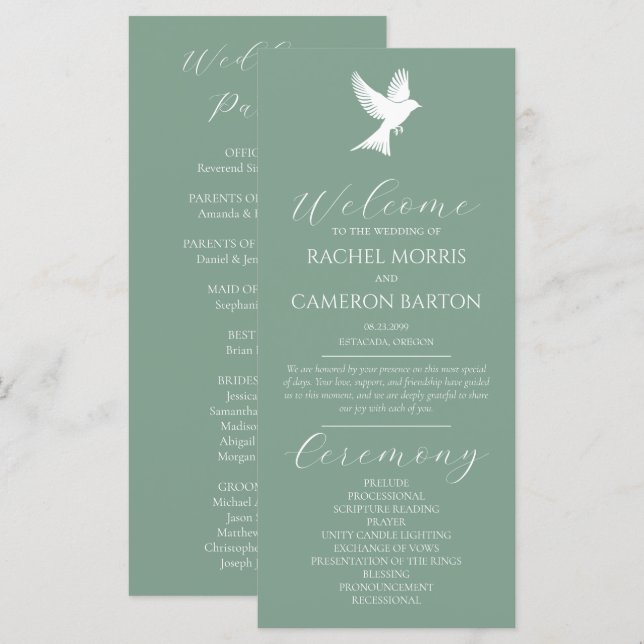Programa de Boda Dove Classic Script Ceremonia (Anverso / Reverso)