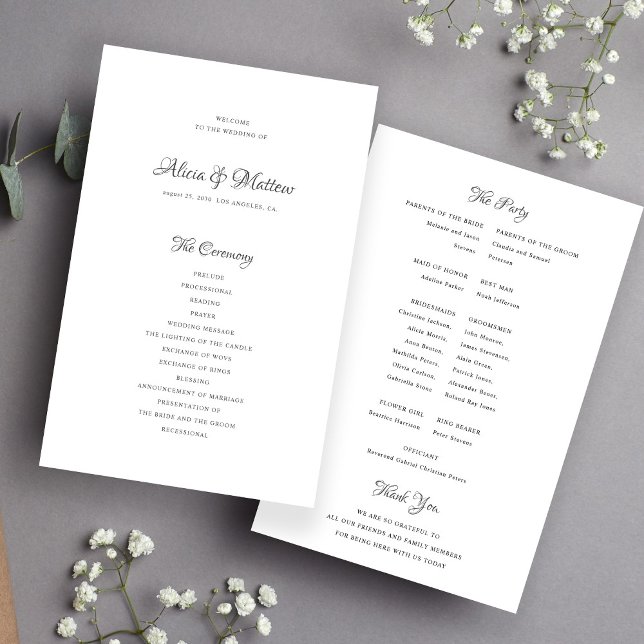 Programa de boda económico con caligrafía elegante (Subido por el creador)