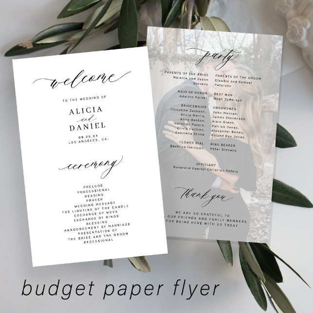 Programa de boda económico elegante blanco negro f (Subido por el creador)