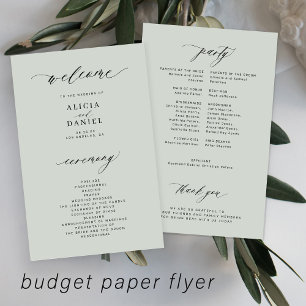 Programa de boda económico elegante verde salvia