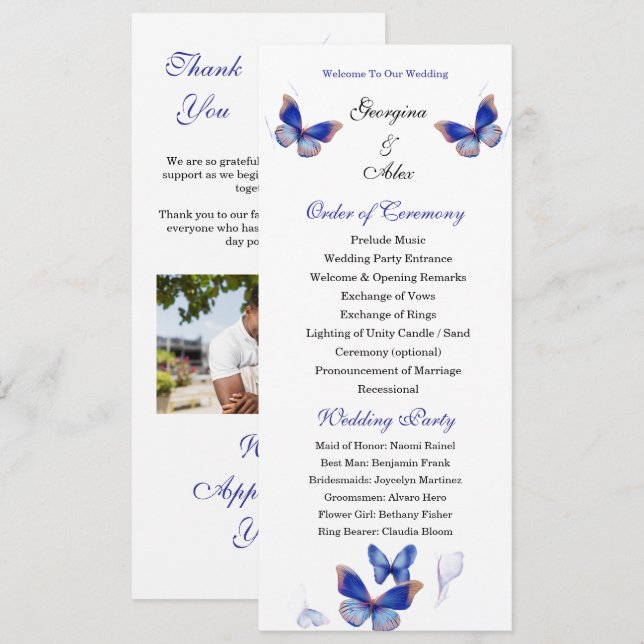 Programa de Boda Editable Minimalista Azul Foto (Anverso / Reverso)