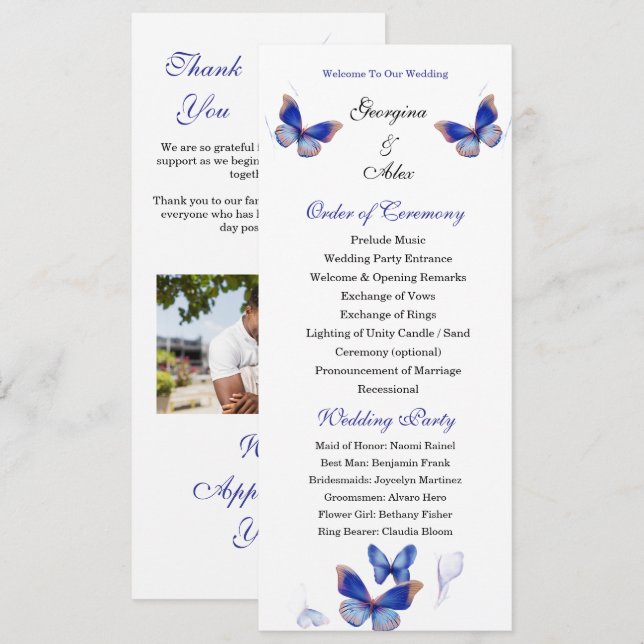 Programa de Boda Editable Minimalista Azul Foto (Anverso / Reverso)