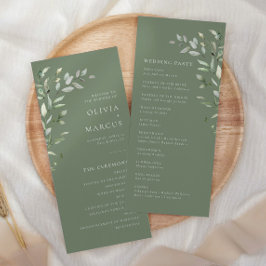 Programa de Boda Elegante Botánica de Oliva Verde 