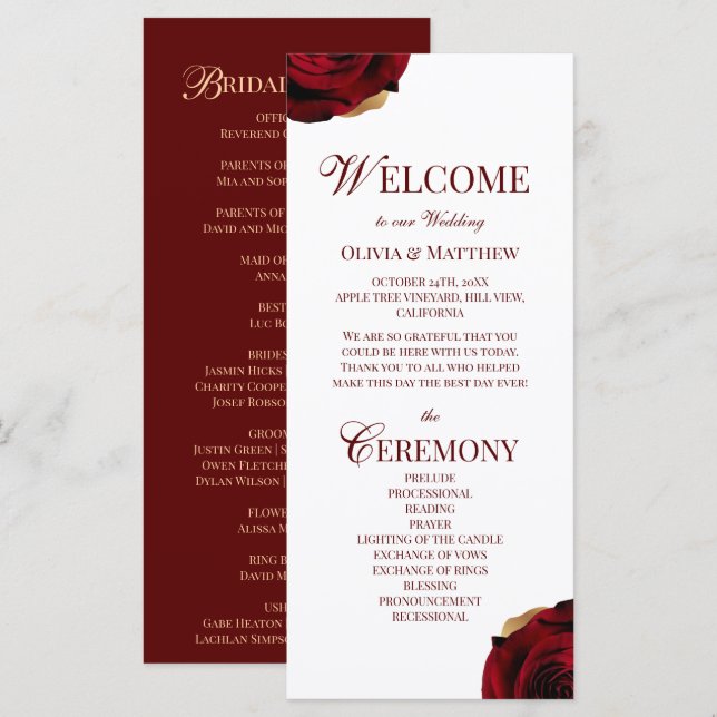 Programa de Boda Elegante Burgundy (Anverso / Reverso)