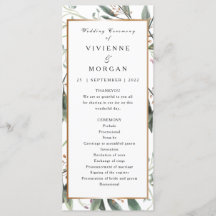 Programa de boda elegante color de agua verde hoja