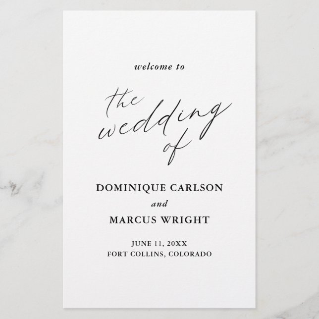 Programa de Boda Elegante con Caligrafía Moderna y (Frente)