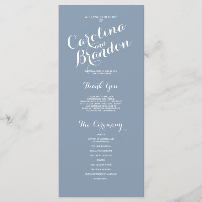 Programa de Boda Elegante con Letra Clásica Azul P (Anverso)
