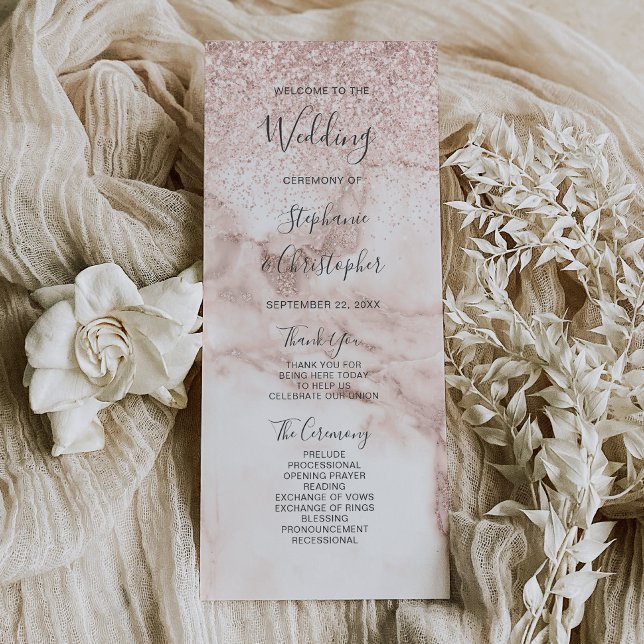 Programa de Boda Elegante con Mármol Glitter Rosa  (Subido por el creador)