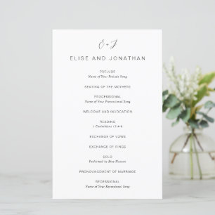 Programa de Boda Elegante con Monograma en Blanco 