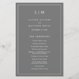 Programa de Boda Elegante con Monograma Gris Oscur