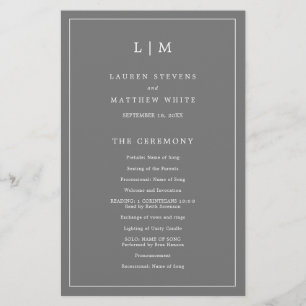 Programa de Boda Elegante con Monograma Gris Oscur
