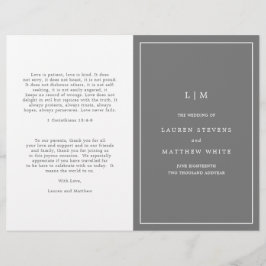 Programa de Boda Elegante con Monograma Gris Oscur