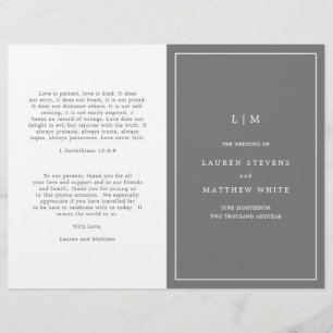 Programa de Boda Elegante con Monograma Gris Oscur