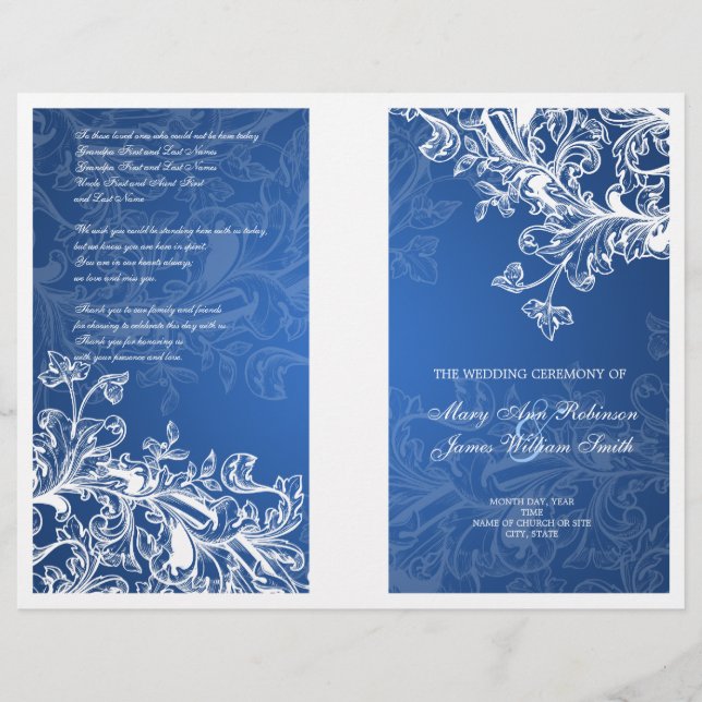 Programa de Boda Elegante con Remolinos Azules Vin (Anverso)