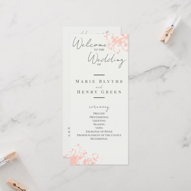Programa de Boda Elegante Coral & Cream Filigree (Anverso/Reverso In Situ)