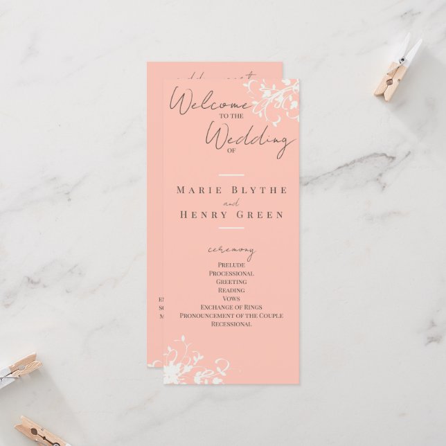 Programa de Boda Elegante Coral & Cream Filigree (Anverso/Reverso In Situ)