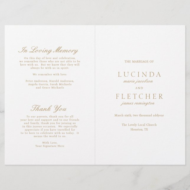 Programa de Boda Elegante Dinero Antiguo Dorado (Anverso)