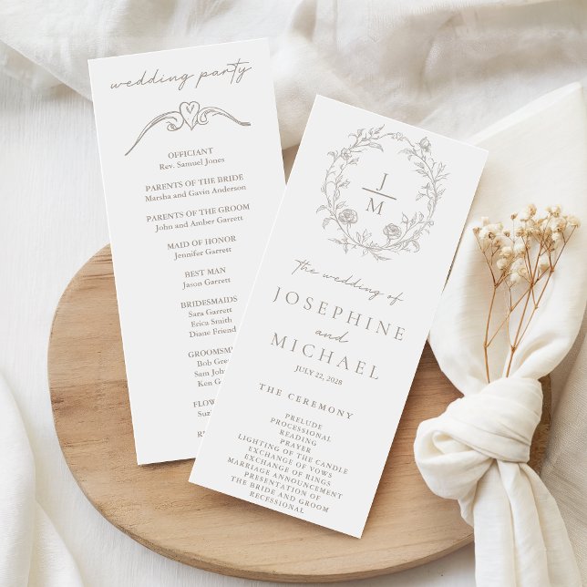 Programa de boda elegante en sepia para ceremonia  (Subido por el creador)