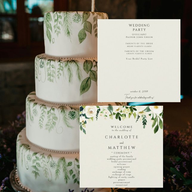 Programa de Boda Elegante Floral Blanco Crema (Subido por el creador)