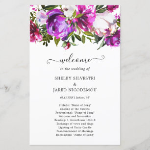 Programa de Boda Elegante Floral Púrpura Vibrante