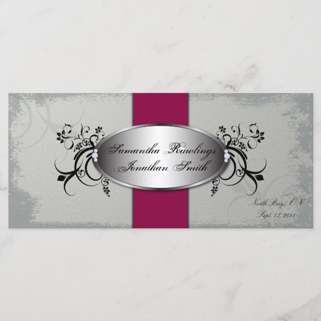 Programa de Boda Elegante Floral Roja Gris (Anverso)