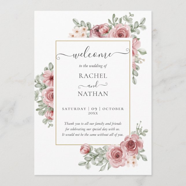 Programa de Boda Elegante Floral Rosa Polvoriento (Anverso)