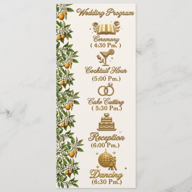 Programa de Boda Elegante Florida Orange Blossom G (Anverso)