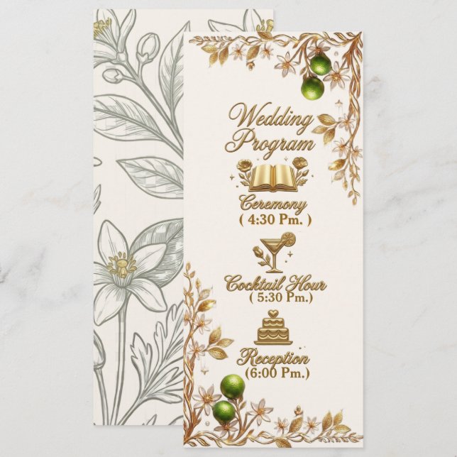Programa de Boda Elegante Florida Orange Blossom G (Anverso / Reverso)