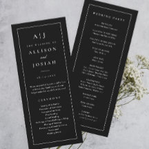 Programa de Boda Elegante Monograma Negro y Blanco