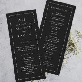 Programa de Boda Elegante Monograma Negro y Blanco