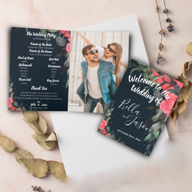 Programa de Boda Elegante Naranja de Peach Floral (Wedding Program Elegant Peach Orange Floral wedding )