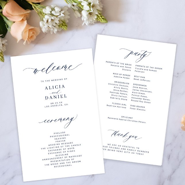 Programa de boda elegante naval y blanco presupues (Subido por el creador)