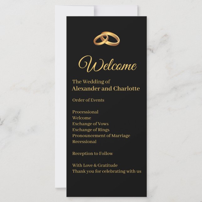 Programa de Boda Elegante Oro Negro (Anverso)