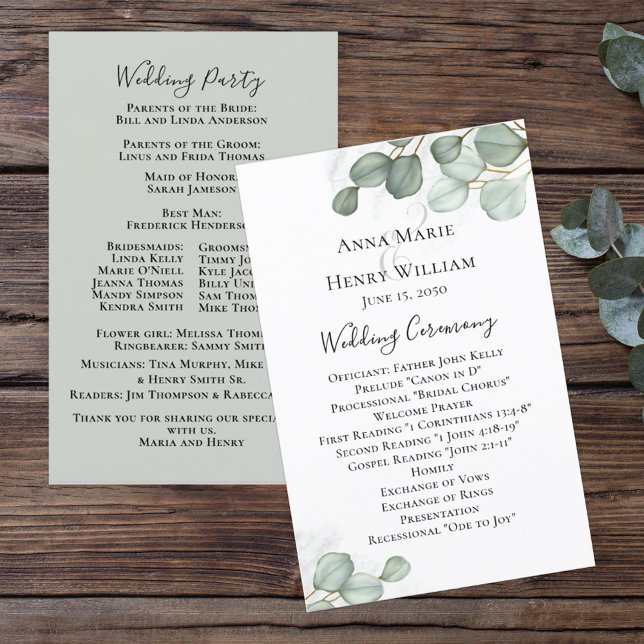 Programa de Boda Elegante para la Acuarela Eucalyp (Subido por el creador)