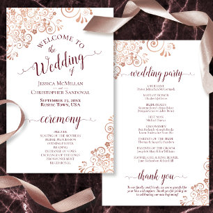 Programa de Boda Elegante Rosa Dorado y Burgundy P